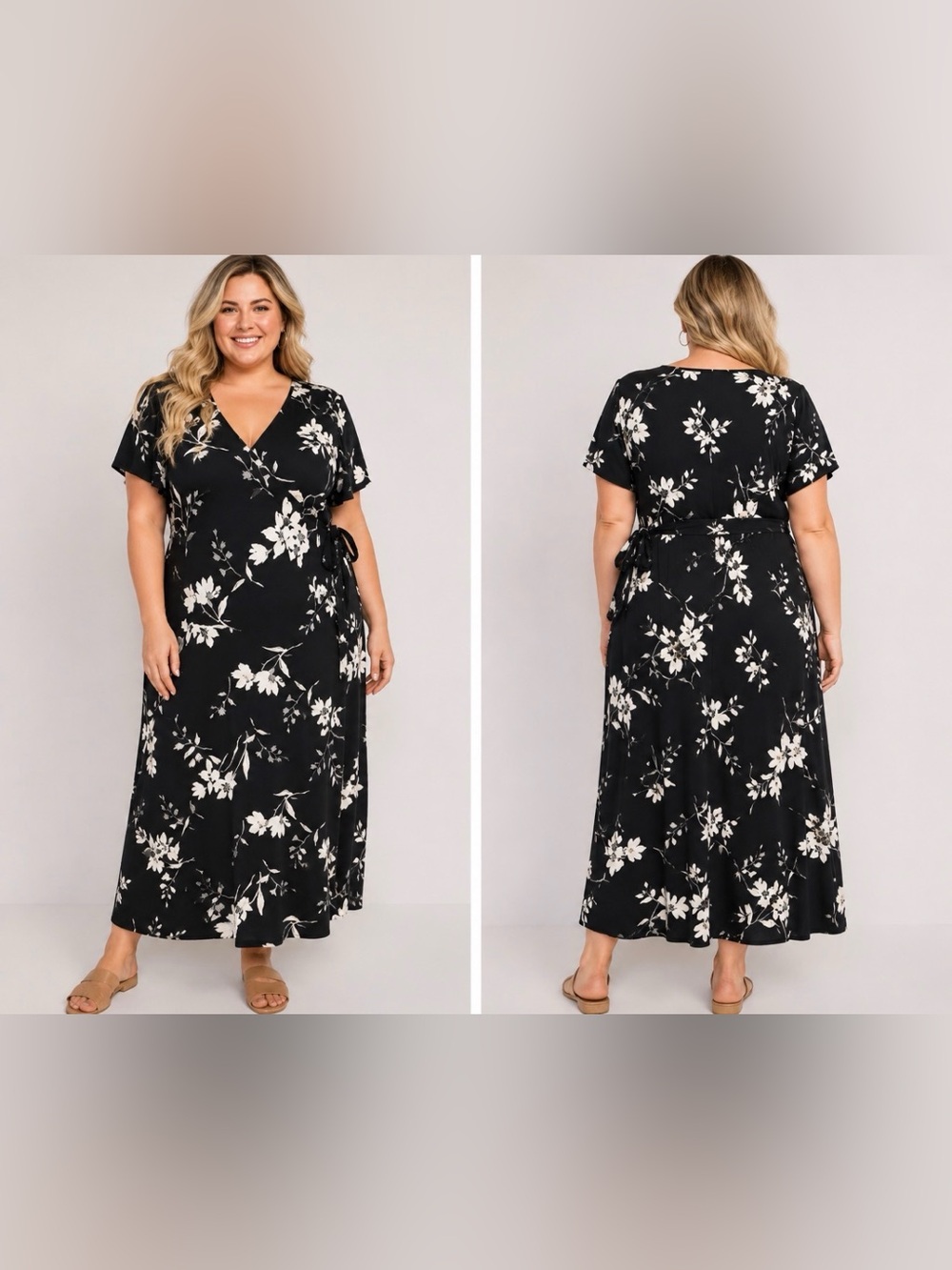 Old Navy Wrap-Front Tall Midi Dress with White Floral Print - Picture 1 of 10